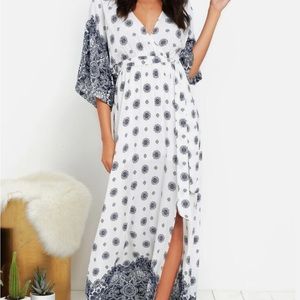 Lulus South of France Blue and Ivory Print Maxi Dress